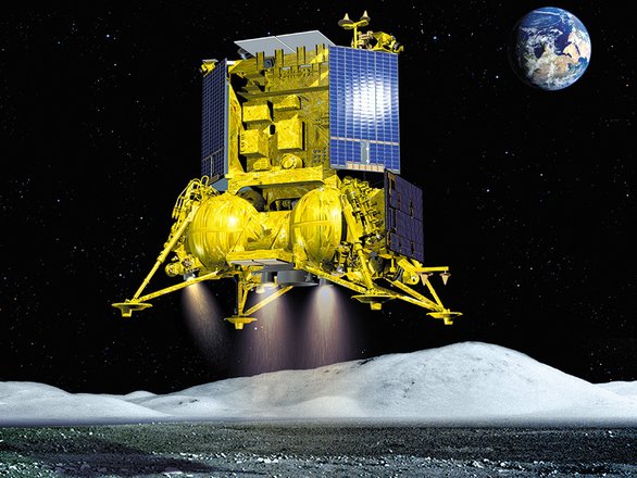 Рендер станции «Луна-25» на спутнике Земли. Фото: Ростех 
