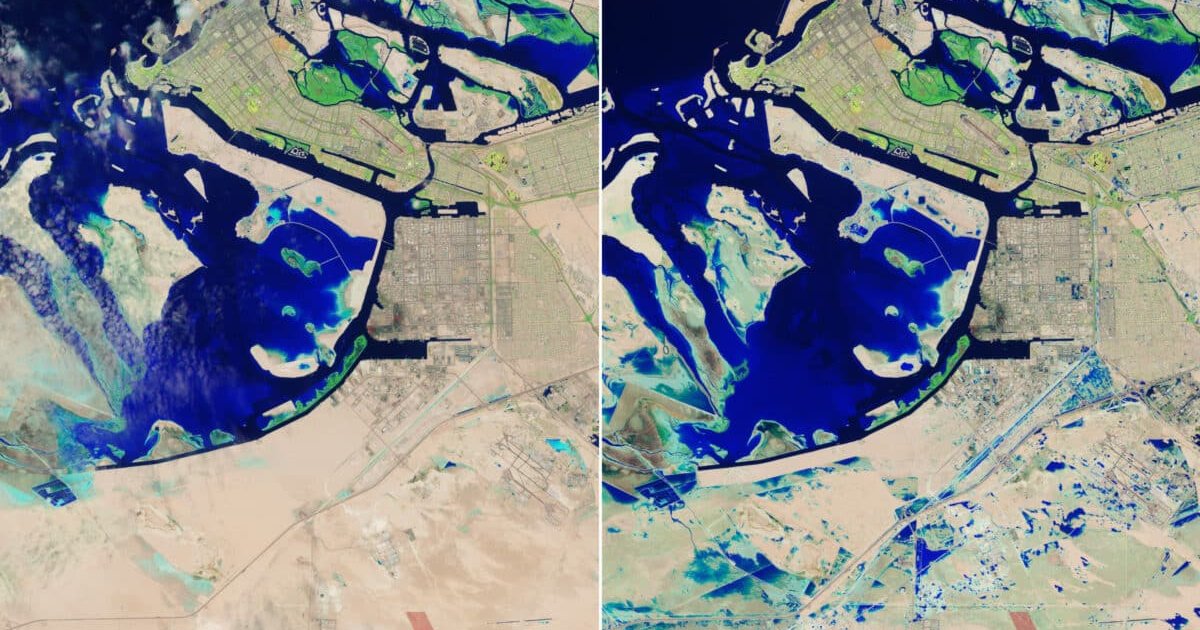 Спутник показал последствия наводнения в ОАЭ