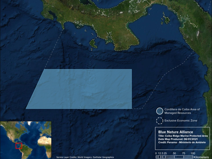 Морская зона Кордильера-де-Койба на карте
