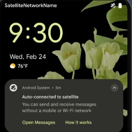 Спутниковое подключение в интерфейсе Android 15