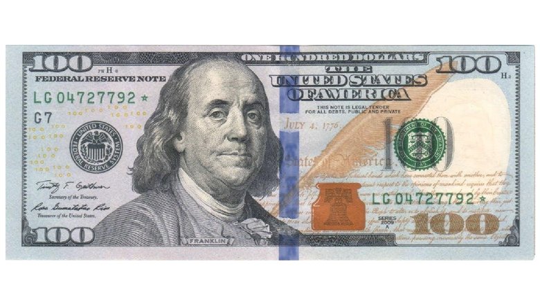 100 долларов серии 2009 (аверс). 100 долларов серии 2009 (аверс).
