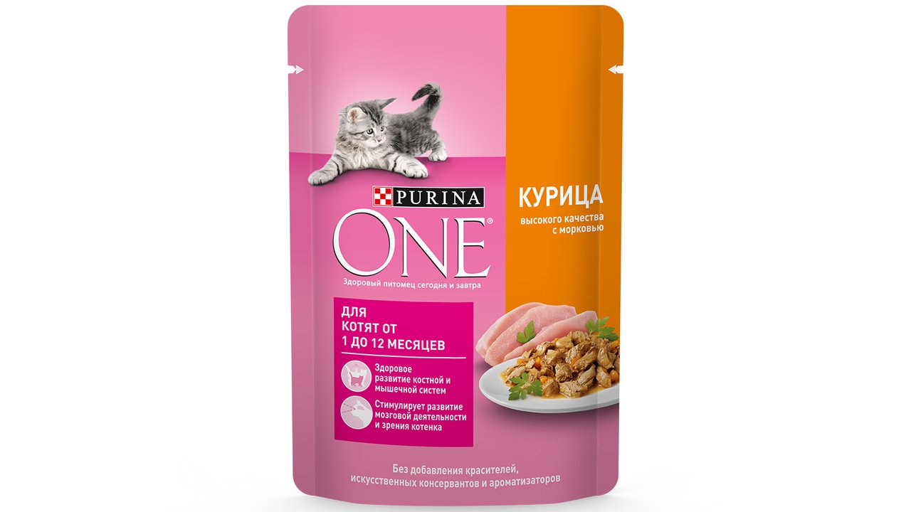 Влажный корм Purina ONE® для котят, с курицей и морковью, Пауч, 75 г