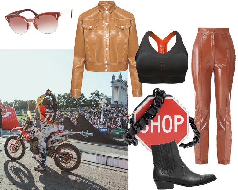 Куртка Luda Nikishina; очки Prada; спортивный умный бра Reebok (можно носить в обычной жизни); брюки ELISABETTA FRANCHI; сумка MOSCHINO (yoox.com); обувь Mohito