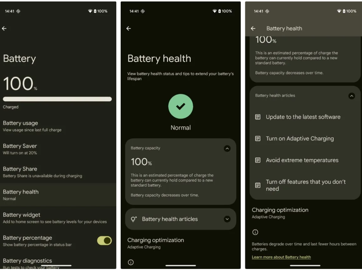 скриншоты особенностей Battery Health скриншоты особенностей Battery Health