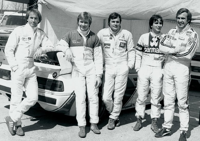 Все звезды F1 на этапе серии Procar, слева направо: Жак Лаффит, Дидье Пирони, Алан Джонс, Нельсон Пике, Карлос Ройтманн