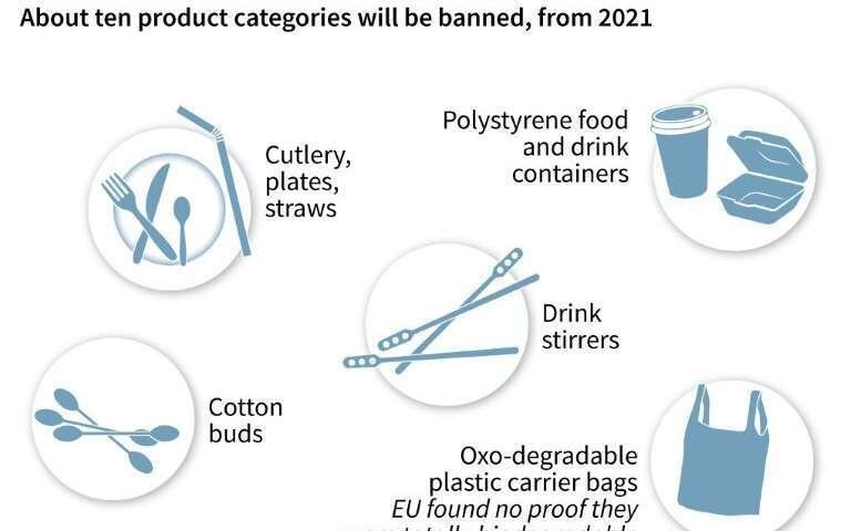 Типы запрещаемых продуктов: посуда, соломинки, ватные палочки, пакеты. Фото: AFP