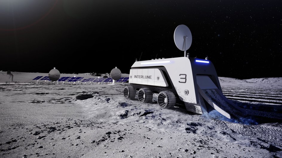 Концепция того, как может выглядеть фабрика Interlune по добыче гелия-3 на Луне.