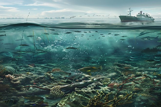 морская экосистема и танкер на фоне морская экосистема и танкер на фоне