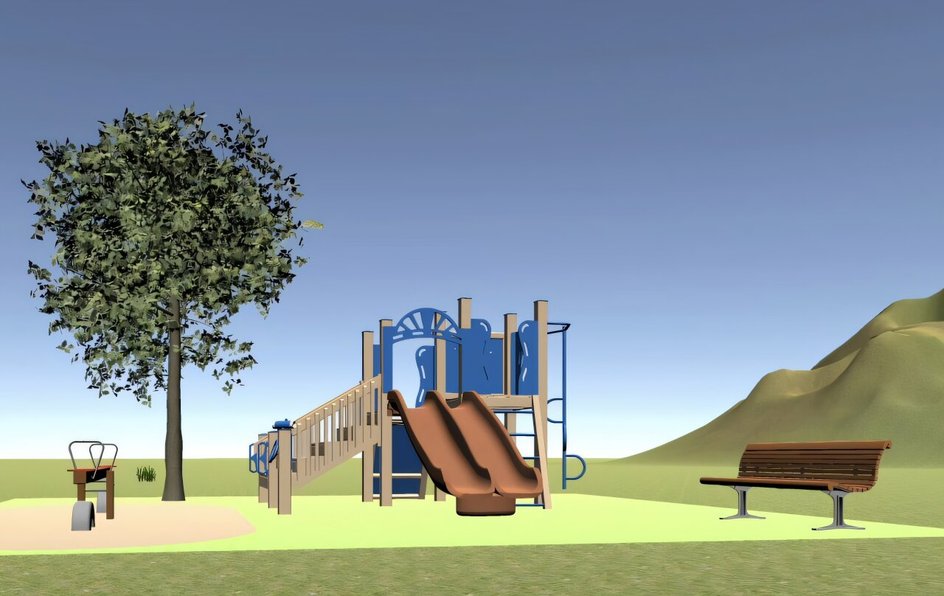Сцена игровой площадки в виртуальном мире Tiny Town Сцена игровой площадки в виртуальном мире Tiny Town