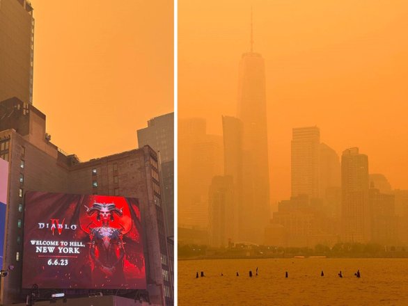Реклама Diablo IV «Добро пожаловать в ад, Нью-Йорк» на фоне желтого неба выглядит как никогда в тему. Фото: Reddit