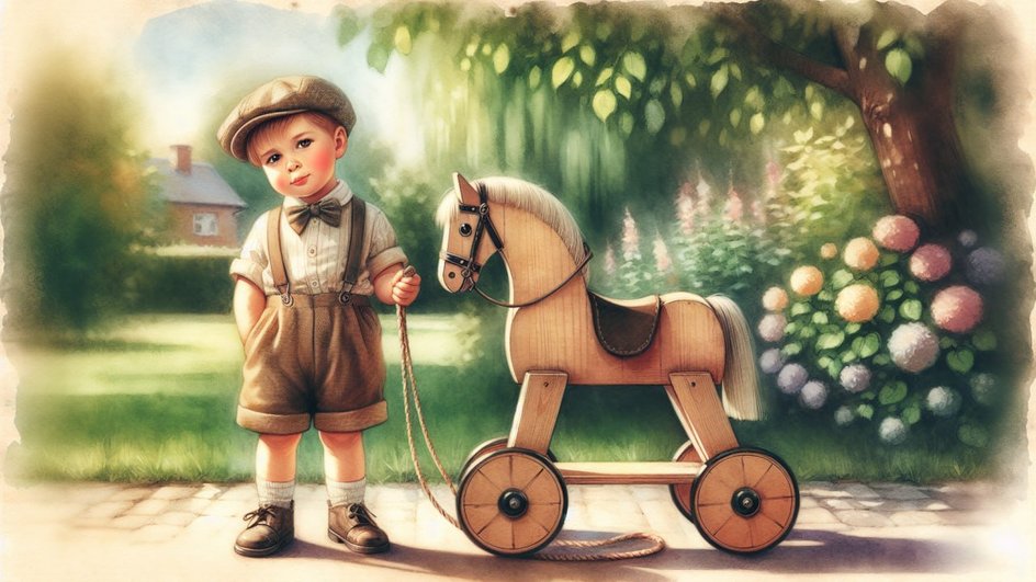 Открытка с днем рождения Раку: мальчик с игрушечной лошадкой