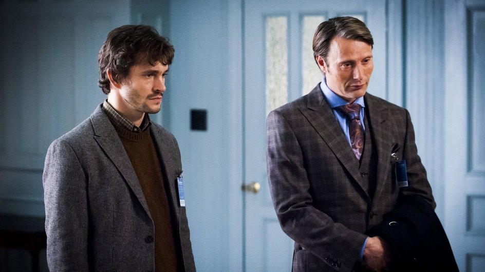 Мадс Миккельсен в роли Ганнибала и Хью Дэнси в роли Уилла в сериале «Ганнибал»