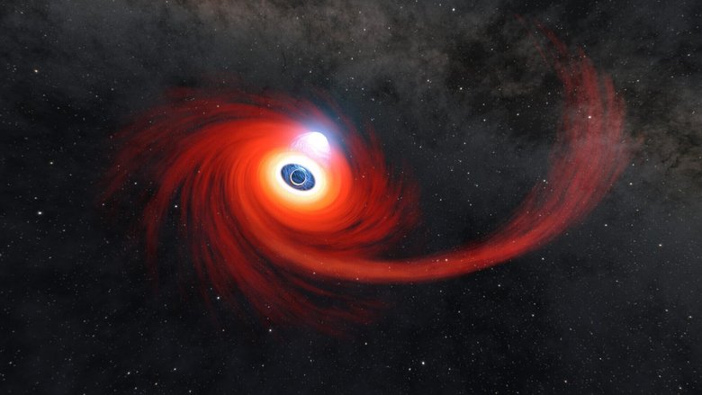 На этой иллюстрации диск горячего газа вращается вокруг черной дыры. Часть газа исходила от звезды, которую разорвала черная дыра. Фото: NASA/JPL-Caltech