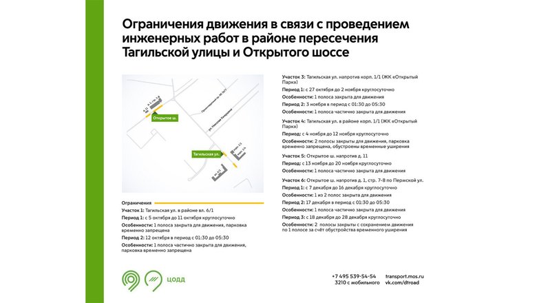 Схема ограничения движения на пересечении Тагильской улицы и Открытого шоссе.