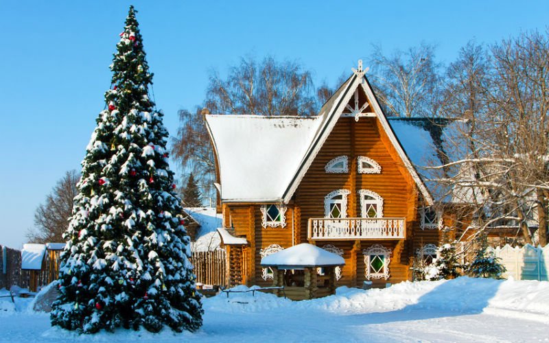 Терем Снегурочки и нарядная елка в Костроме
