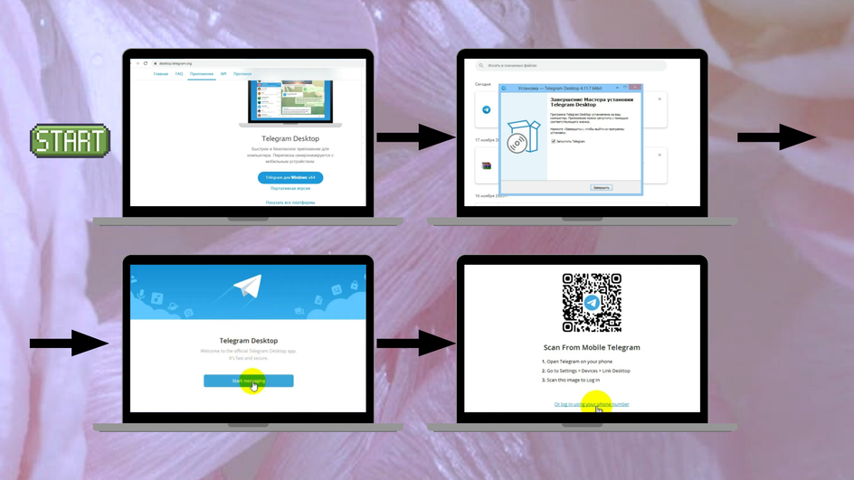 Мокапы ноутбуков и скачивание Telegram