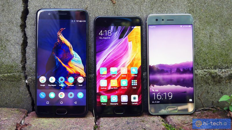Слева-направо: OnePlus 5, Xiaomi Mi6 и Honor 9