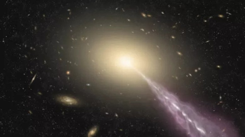 Впечатление художника от струи энергии, вырывающейся из квазара 3C 273. Источник: ESO / NAOJ / NRAO