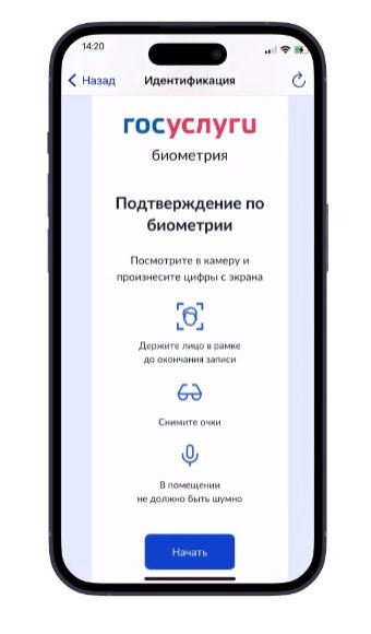 Экрана смартфона с подтверждением личности через биометрию на Гоуслугах