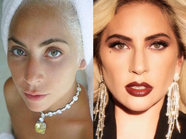 Slide image for gallery: 13363 | 34-летняя Леди Гага любит тени с эффектом металлик, которые делают более заметными мелкие морщинки, и темную помаду, «накидывающую» своей обладательнице визуально несколько лет. Зато на фотографиях без макияжа, которые звез