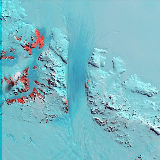 Ледник Бёрда — один из десятков, которые прорезают Трансантарктические горы. Фото: NASA/USGS/Landsat 