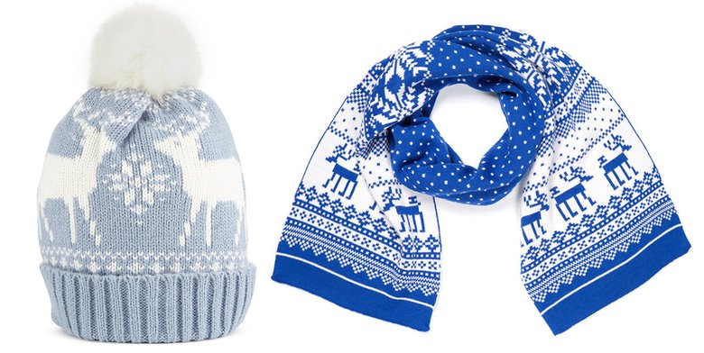 Слева: шапка, Marks&Spencer, 1599 руб.; справа: шарф с оленями, Deerz, 1490 руб.