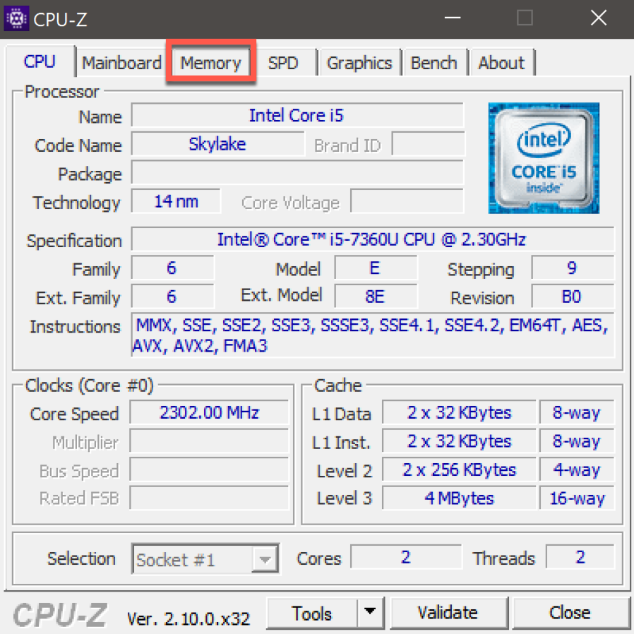 Скриншот окна программы CPU-Z