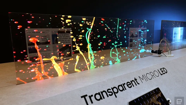 Первый в мире прозрачный дисплей MicroLED. Фото: Sam Rutherford / Engadget