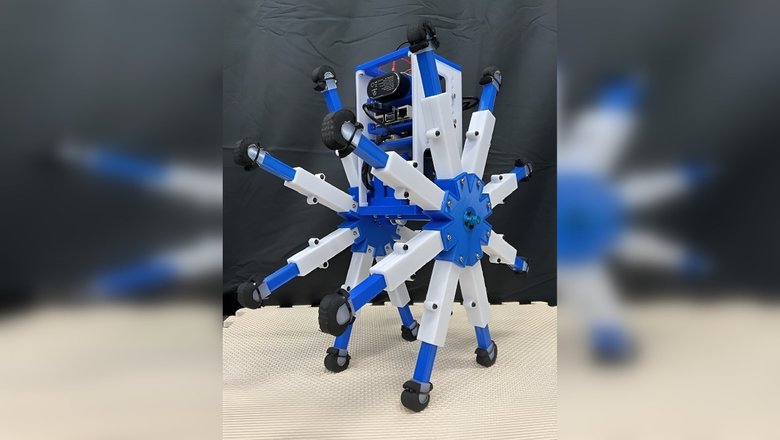 Безободковый колесный робот с эластичными телескопическими ножками.
