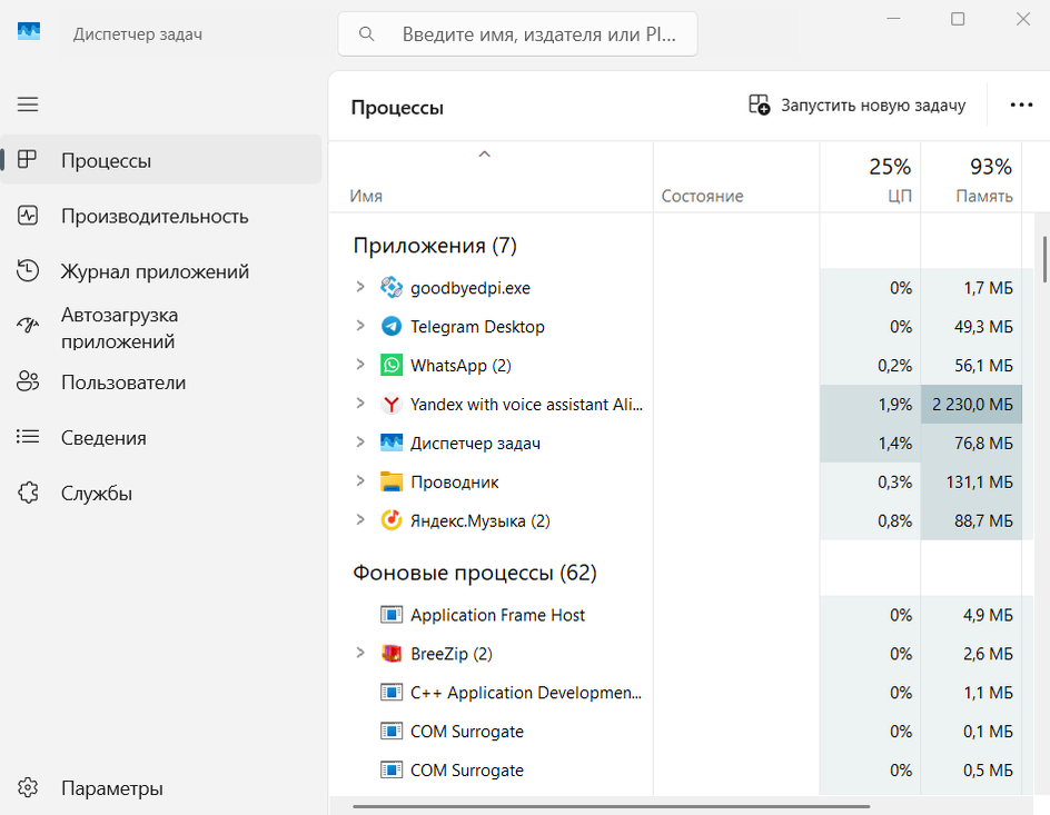 Окно диспетчера задач в Windows Окно диспетчера задач в Windows