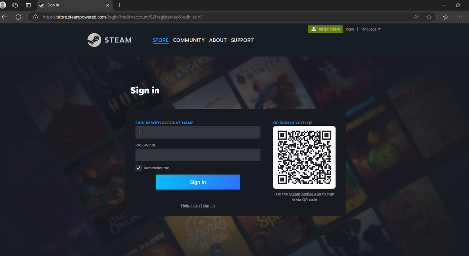 Страница логина Steam Страница логина Steam