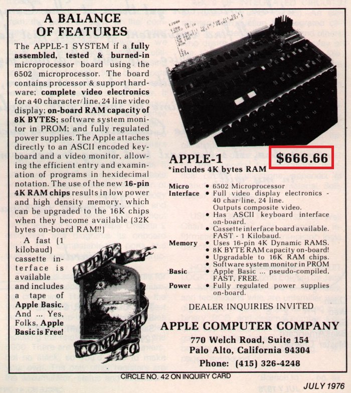 Вырезка из журнала с рекламой первого компьютера Apple