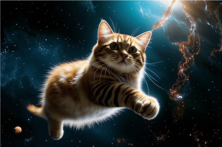 Кот в космосе, сгенерированный Kandinsky