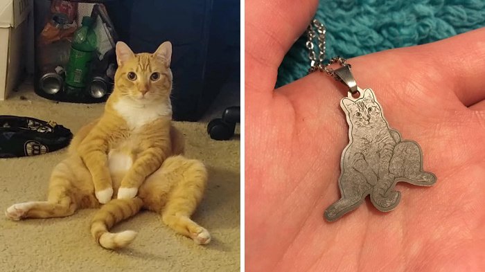 «Моя кошка так часто сидела в этой позе, что мой жених решил сделать для меня ожерелье с его фирменной позой».