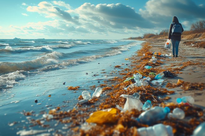пластик на берегу моря пластик на берегу моря