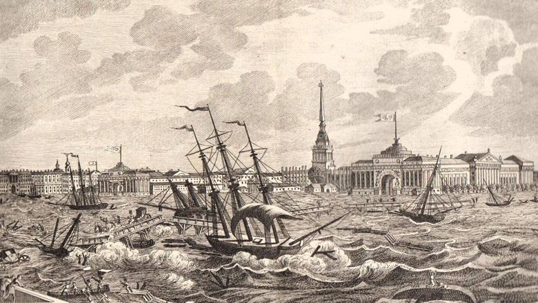 Наводнение в Санкт-Петербурге в 1824 г. Гравюра 1825 г.