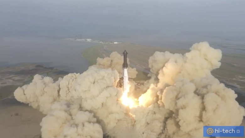Скриншот с трансляции предыдущего взлета ракеты Starship