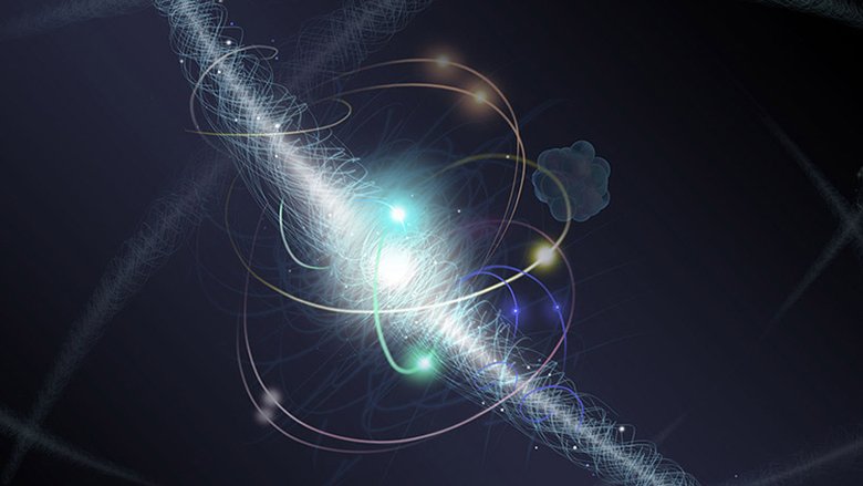 Электрон, окруженный облаком меняющих его форму субатомных частиц, движется по орбите вокруг атома. С учетом последних данных эта картинка уже вряд ли актуальна. Фото: Science News
