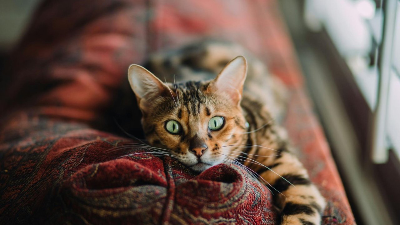 Бенгальская кошка на диване