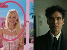 Марго Робби в фильме «Барби»/  Киллиан Мерфи в фильме «Оппенгеймер»