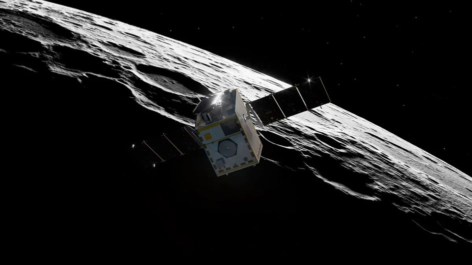 Зонд Lunar Trailblazer на фоне Луны Зонд Lunar Trailblazer на фоне Луны