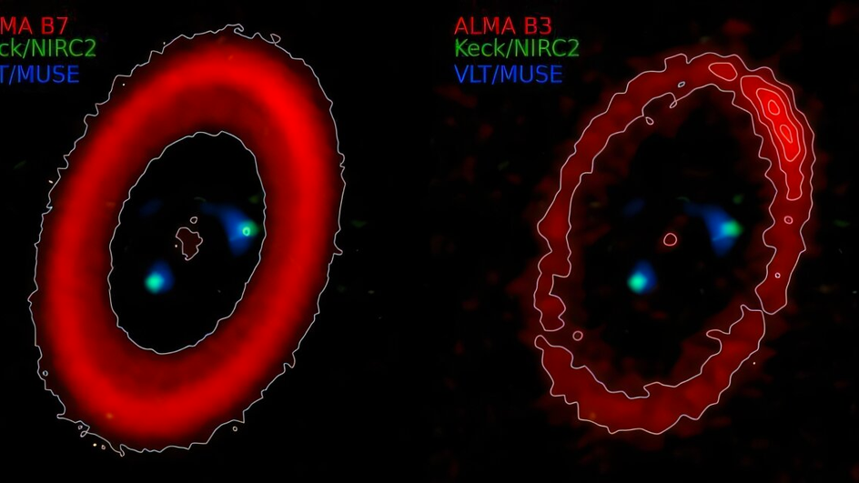 Протопланетное кольцо пыли вокруг молодой звезды PDS 70, где уже сформировались две планеты