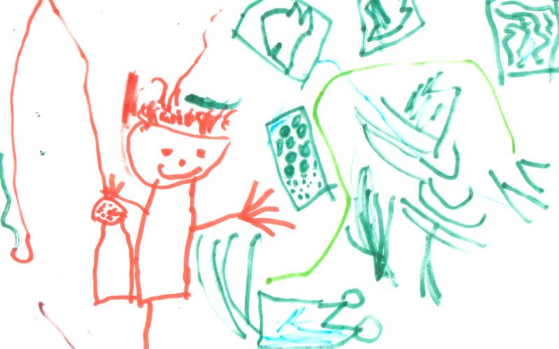 Рисунок нарисован девочкой, возраст 5 лет. Называется «Папа на рыбалке»