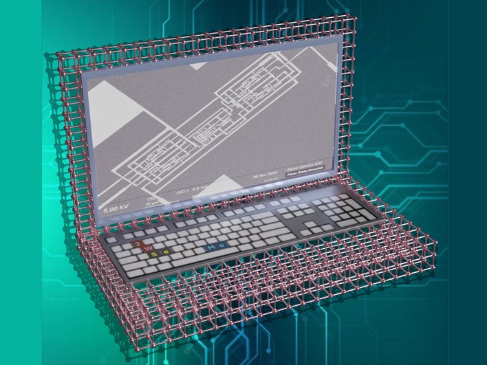 Концептуальное изображение компьютера на основе 2D-молекул Концептуальное изображение компьютера на основе 2D-молекул
