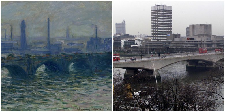 Клод Моне - Одна из картин, изображающих мост Ватерлоо, 1899-1903 (современный мост открыт на том же месте в 1945 году)