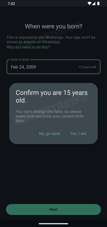 Так выглядит проверка возраста в WhatsApp. Источник: WaBetaInfo