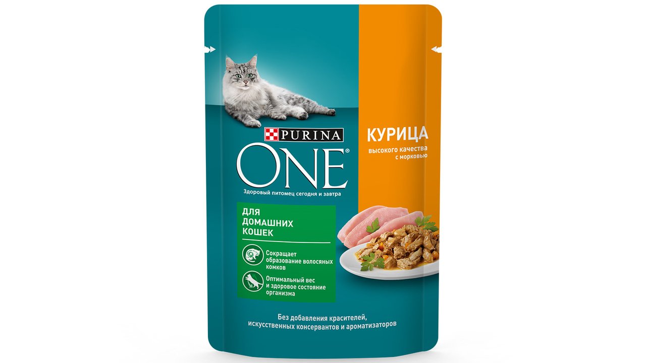 Влажный корм Purina ONE® для домашних кошек, с курицей и морковью, Пауч, 75 г