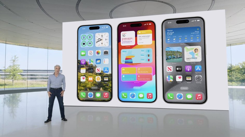 Презентация Apple на WWDC 2024 на слайде изображены смартфоны Apple