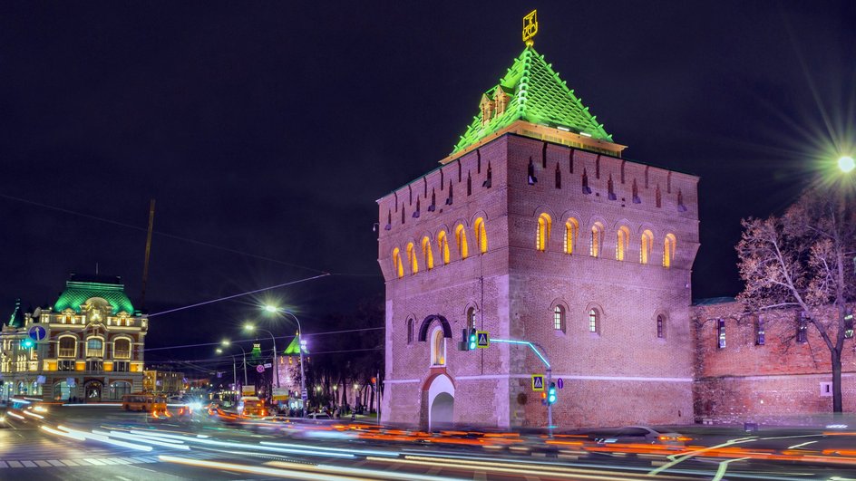 Подсветка Дмитриевской башни Кремля
