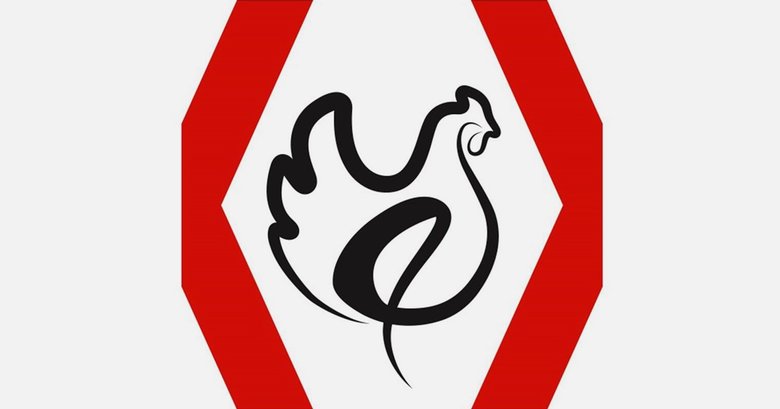 Новый логотип: на белом фоне черным цветом нарисован контур курицы, по бокам которой виднеются красные линии, напоминающие «кавычки-елочки». Источник: РИА Новости / Telegram